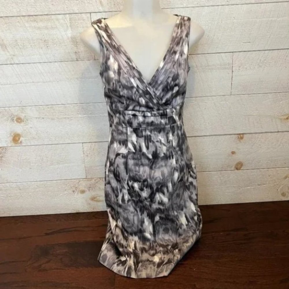 H&M Sheath Dress Watercolor Floral Sleeveless Surplice Neck Gray